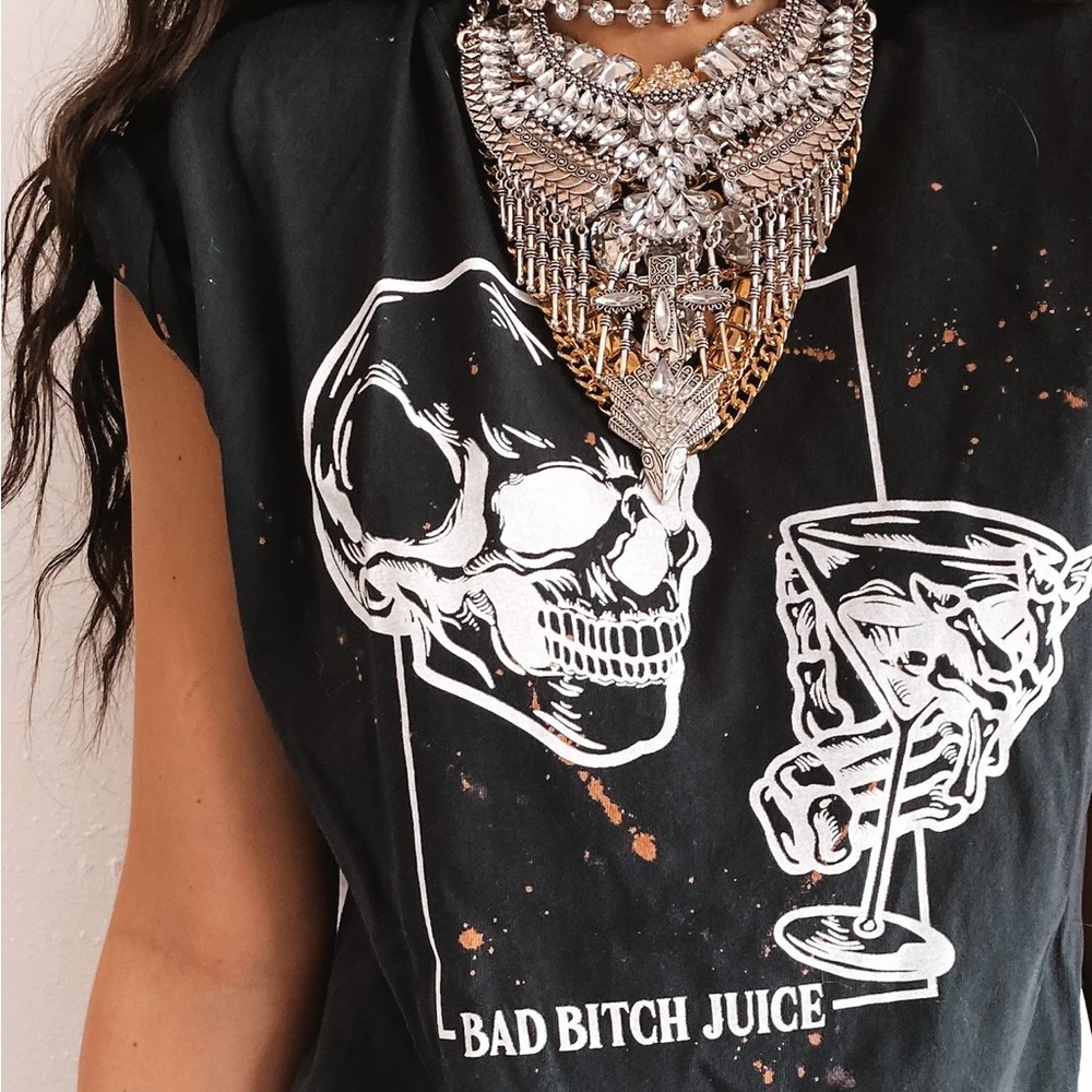 Black Graphic Tee with Skull Design